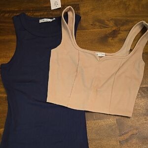 Ricki's Navy Tank And Beige Crop Tops Set